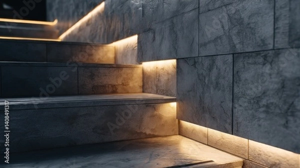 Obraz Modern tiled stair with thin lighting edge  
