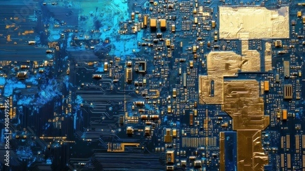 Fototapeta Neural AI Processor Scanning Futuristic Information