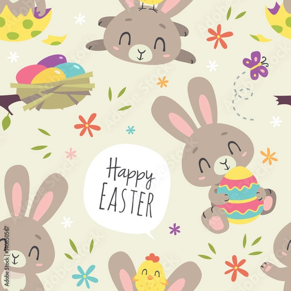 Fototapeta vector cartoon style easter bunny seamless pattern