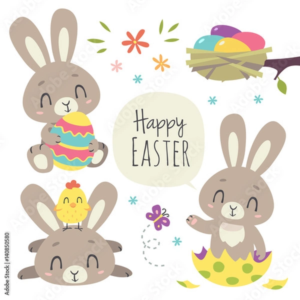 Obraz vector cartoon style easter bunny set