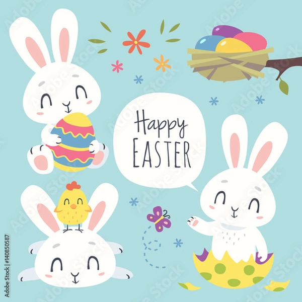 Fototapeta vector cartoon style easter bunny set