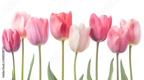 Fototapeta A group of pink tulip isolated  on white background