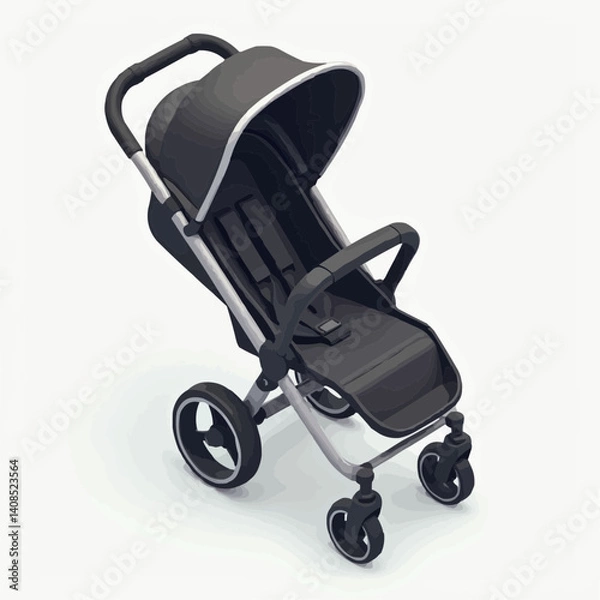 Fototapeta Modern Stroller Stands on White Background, 3D Illustration


