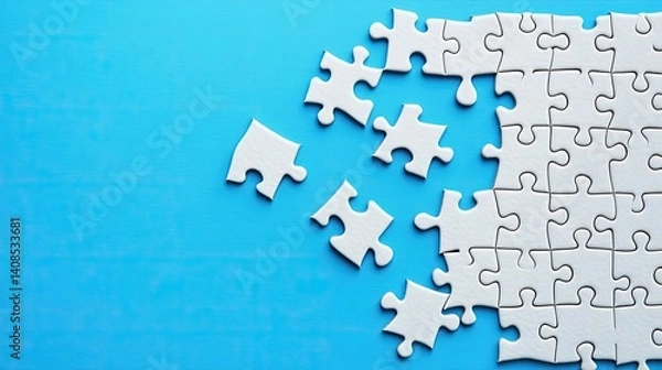 Obraz Disconnected puzzle pieces on a vibrant background.