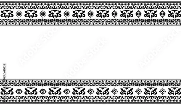 Obraz A traditional floral border pattern in black with transparent background, featuring symmetrical and floral and traditional designs with an empty central space for text