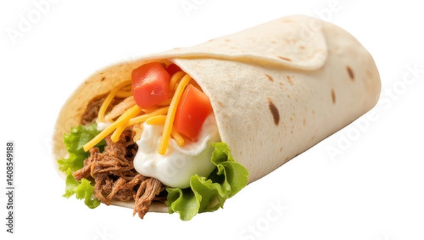 Obraz Delicious Beef Burrito with Shredded Cheese and Tomatoes