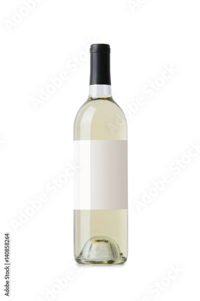 Fototapeta White Wine on White Background with Blank Label
