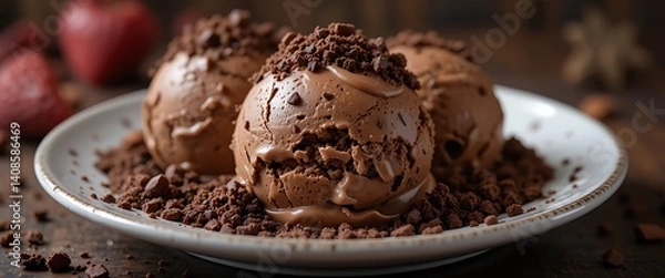 Obraz Delicious Chocolate Ice Cream Scoops with Chocolate Crumble