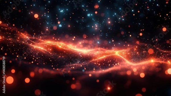 Fototapeta Abstract cosmic landscape with glowing particles