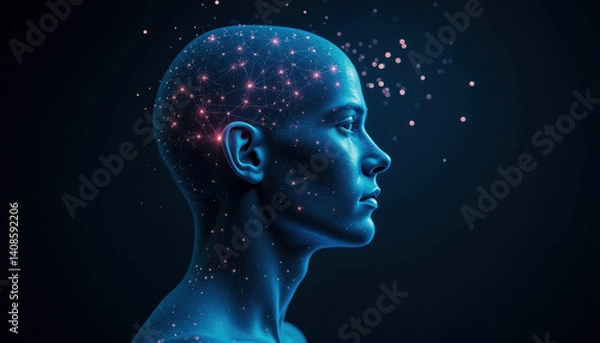 Obraz Visuals of brain-computer interfaces showing neural connectivity with digital devices. Represents AI, neuroscience, and human-machine integration.
