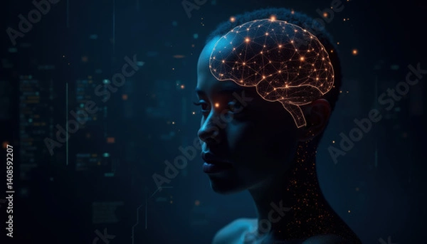 Obraz Visuals of brain-computer interfaces showing neural connectivity with digital devices. Represents AI, neuroscience, and human-machine integration.