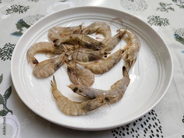 Obraz close up of a plate of some sea prawns on the table