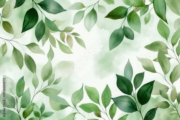 Fototapeta Elegant green leaves creating a serene and fresh background pattern.
