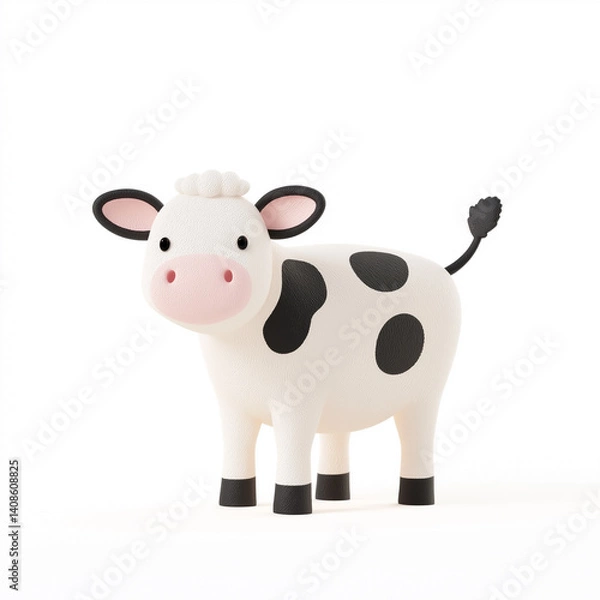 Fototapeta Cute cartoon cow character in simple design standing on a plain background