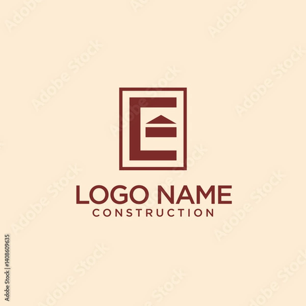 Fototapeta Simple letter E and house logo for architect firms with a modern and professional design idea for real estate branding and construction businesses