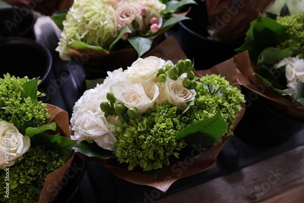Obraz white and green bouquets