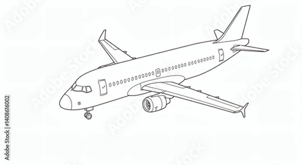 Fototapeta Airplane outline isolated on white background - for coloring page