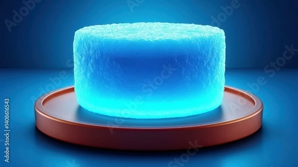 Fototapeta A sleek blue 3D background with ice cube podiums, perfect for showcasing winterthemed products in a stunning icy scene.