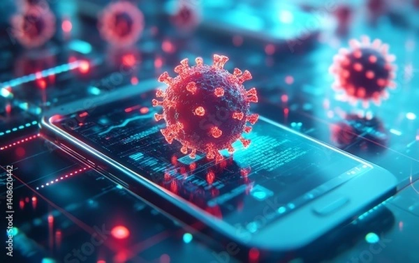 Fototapeta A 3D conceptual image of a digital virus