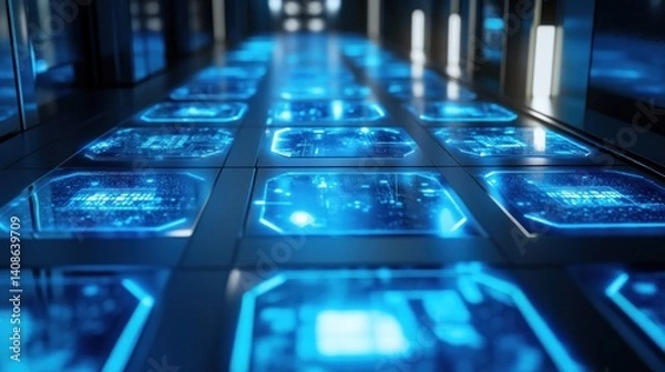 Fototapeta Futuristic Digital Corridor: Glowing Circuitry Pathway