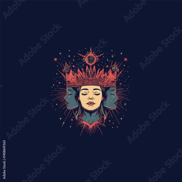 Fototapeta Queen with three faces design vector template illustration