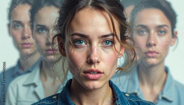 Obraz Central face surrounded by others to illustrate deepfakes and digital identity theft. Symbolic of AI deception, impersonation, and online privacy concerns.