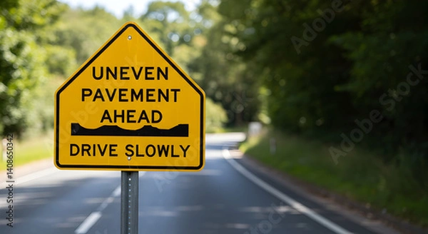 Obraz Road Safety Reminder Uneven Pavement Ahead Requires Slower Driving for Vehicles