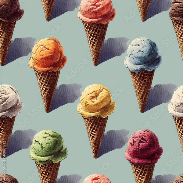 Fototapeta Seamless Pattern of Assorted Ice Cream Cones