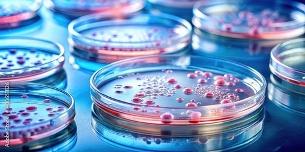 Obraz Microscopic view of cultured cells in a sterile Petri dish , cell growth