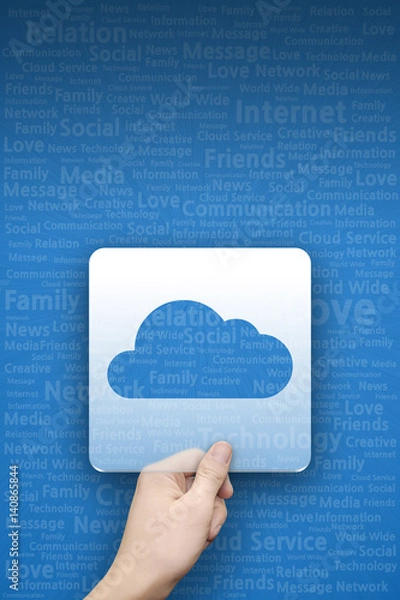 Obraz Cloud symbol on blue typography background