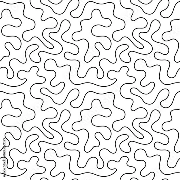 Obraz Black wavy lines and shapes, seamless pattern, abstract vector background, organic texture