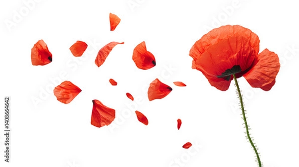 Fototapeta A red poppy flower with flora isolated on white background