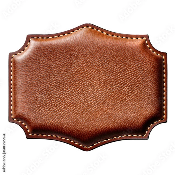 Fototapeta A detailed leather patch featuring a smooth texture and decorative stitching around the edges.