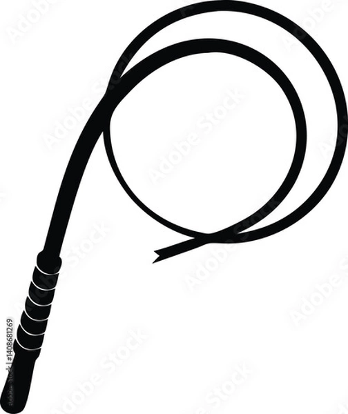 Fototapeta Black leather bullwhip weapon on transparent background