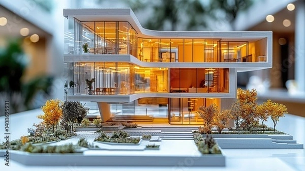 Fototapeta Sleek and Stunning Modern Architectural Masterpiece with Seamless Indoor Outdoor Living  A visually captivating and technologically advanced residential design showcasing innovative use of glass