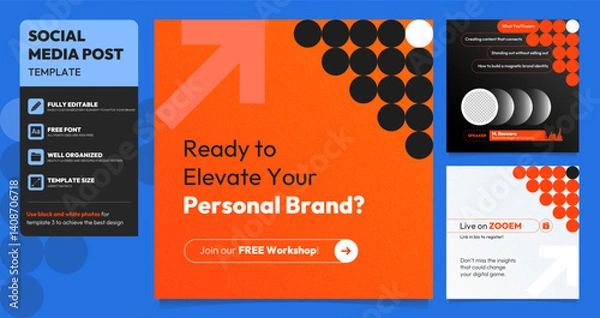 Obraz Business Webinar Social Media post template. Modern banner with abstract background and geometric design elements. Vector design with place for the photo. Suitable for social media