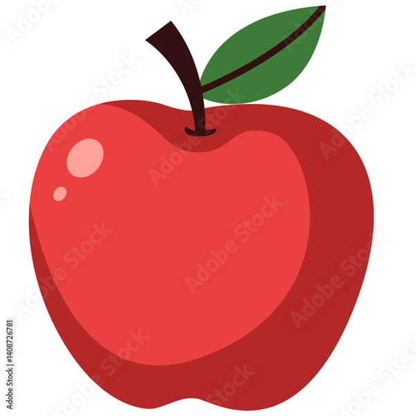 Fototapeta Flat design illustration of a red apple with a leaf. Perfect for healthy food designs, fruit icons, organic labels, children's graphics, or educational visuals.