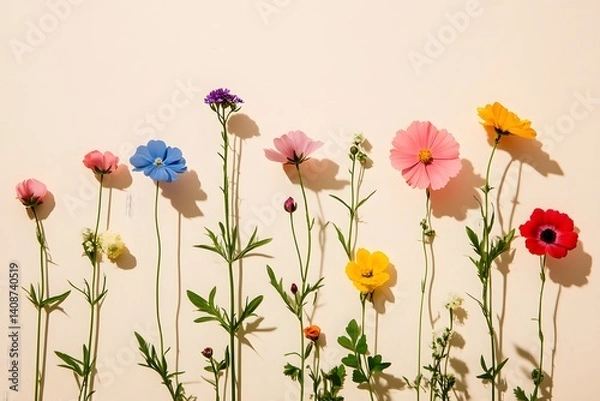 Fototapeta Colorful Wildflowers on Beige Background