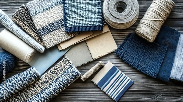 Fototapeta Assorted fabric samples for interior design projects.