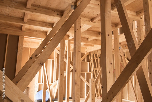 Fototapeta 建築中の木造一戸建て住宅
