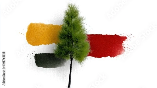 Obraz Artistic expression, a small tree transformed with vibrant red and yellow paint