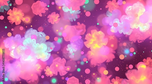 Fototapeta Cartoon kid seamless pattern with multicolor clouds. Liquid amoeba shaped forms. Colorful freeform blotches, organic shapes, Groovy childish abstract design for cover, poster, banner, label, wrapp