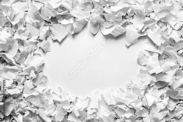 Fototapeta White Paper Shredded Texture Background with Blank Center Frame