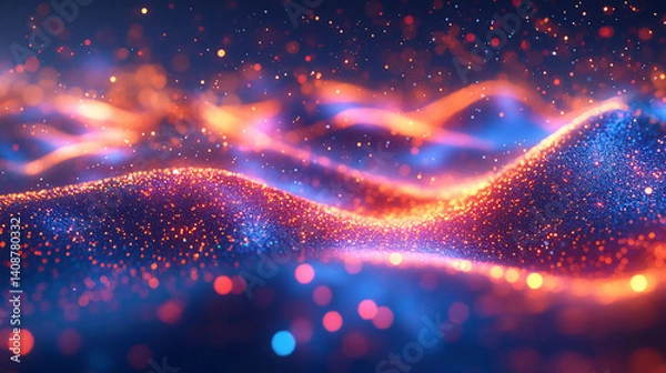 Fototapeta Glowing Particle Waves Abstract Background