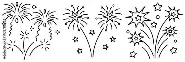Fototapeta Line art featuring vibrant fireworks bursting in night sky, creating festive atmosphere filled with joy and celebration