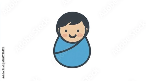 Obraz Happy baby swaddled,  white background, newborn, illustration, website icon