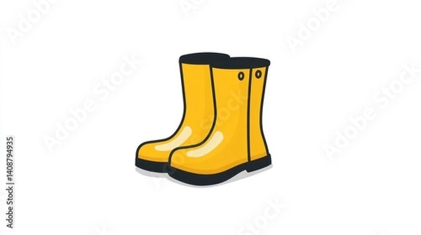 Obraz Yellow rain boots on white background; rainy weather illustration for website or app