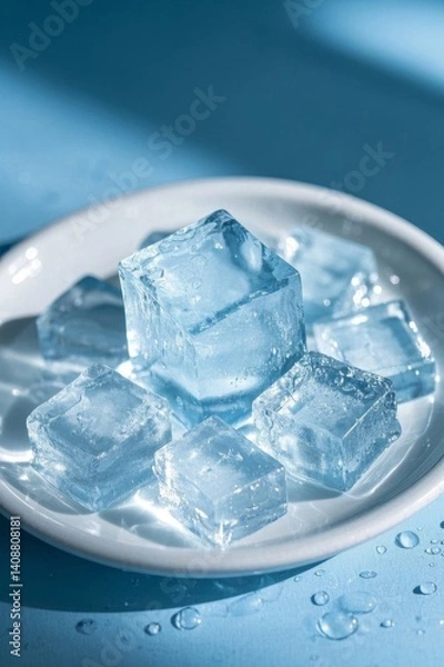 Obraz there is a plate with ice cubes on it on a table