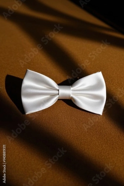 Fototapeta there is a white bow tie laying on a brown surface