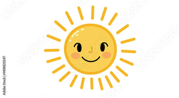 Fototapeta A cartoon sun with a smiling face and yellow rays on a black background illustration image art hand draw transparent background